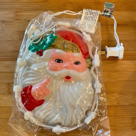 Vintage Santa Claus Light-Up Wall Windo Decoration Pointing Molded Plastic Seale - Picture 1 of 6